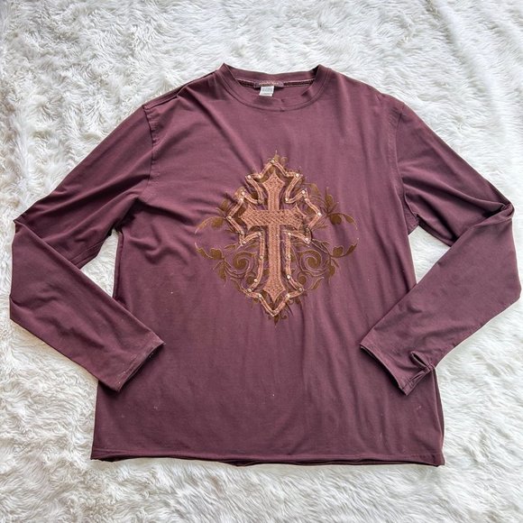 Johnny Max Mens Shirt Size Large Long Sleeve Christian Cross Faith Embroidered - Picture 5 of 12